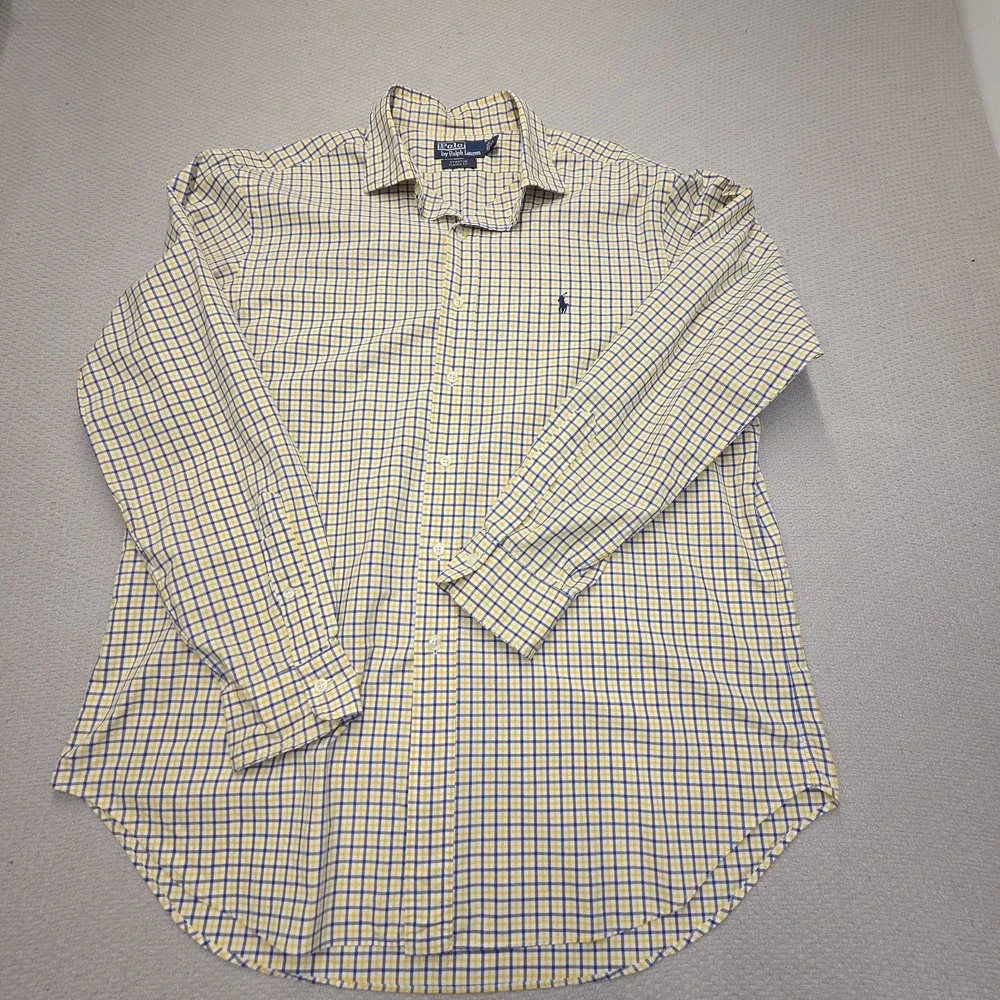 Vintage Polo Ralph Lauren Button Shirt Men's XL Yellow Blue Plaid 90s Preppy